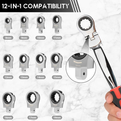 12 in 1 Interchangeable Heads Ratcheting Wrench Set